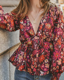 Village Views Floral Tie Front Babydoll Blouse Ins Street
