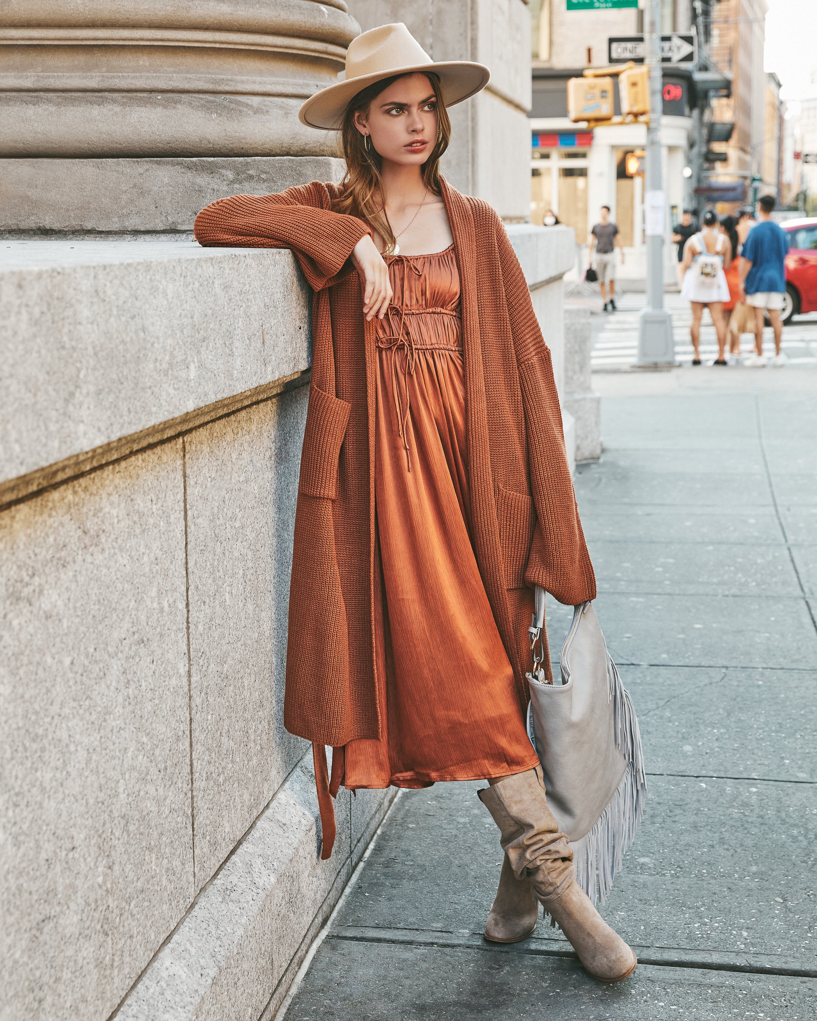 East River Pocketed Knit Duster Cardigan - Rust Ins Street