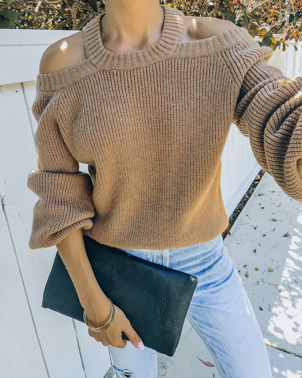 Malia Cold Shoulder Knit Sweater - Camel Ins Street