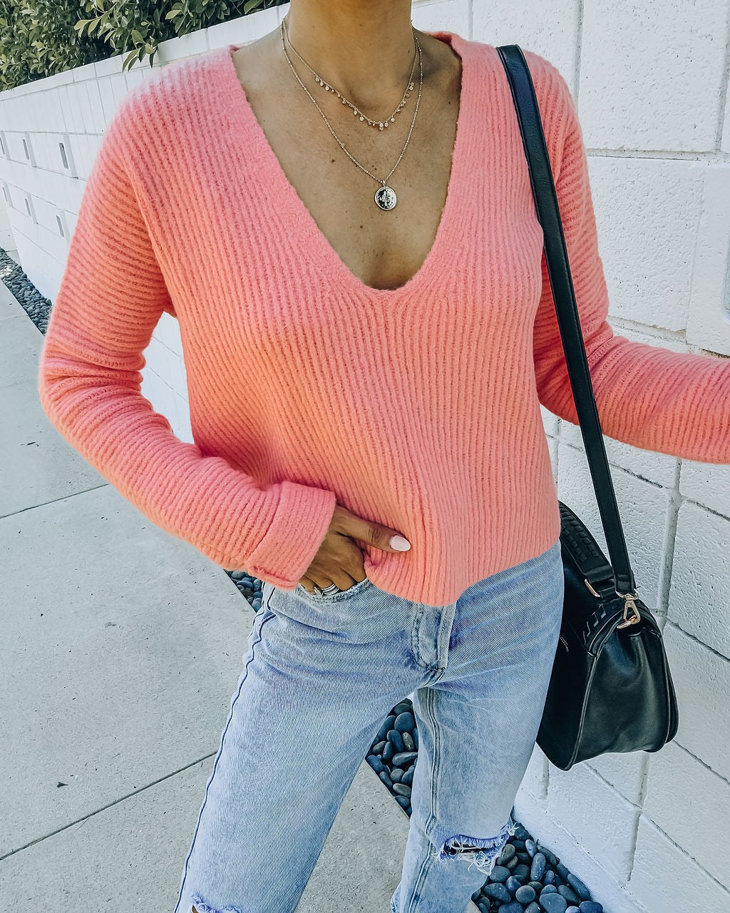 Basin Cropped Knit Sweater - Coral - FINAL SALE InsStreet