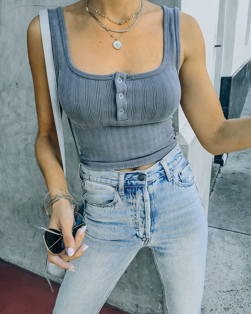 Selina Henley Crop Tank - Grey Ins Street