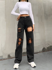 Straight Leg High Waist Washed Jeans 2023-03-14 InsStreet