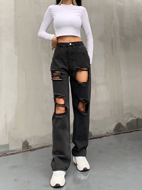 Straight Leg High Waist Washed Jeans 2023-03-14 InsStreet