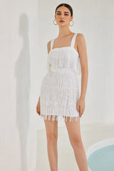 Thalassa Sequin-Embellished Fringe-Detail Mini Dress-White Ins Street