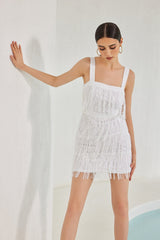 Thalassa Sequin-Embellished Fringe-Detail Mini Dress-White Ins Street