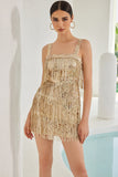 Thalassa Sequin-Embellished Fringe-Detail Mini Dress-Gold Ins Street