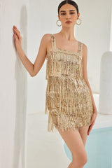 Thalassa Sequin-Embellished Fringe-Detail Mini Dress-Gold Ins Street