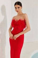 Diaz Feather Tassel Maxi Bandage Dress â€?Red Ins Street