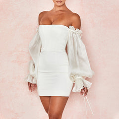 Villy Puff Sleeve Bodycon Dress - White Ins Street