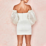 Villy Puff Sleeve Bodycon Dress - White Ins Street