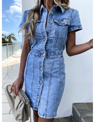 Tribeca Pocketed Button Down Denim Dress - FINAL SALE ON T-001