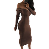 Rissa Off The Shoulder Ribbed Knit Dress - Chocolate Ins Street