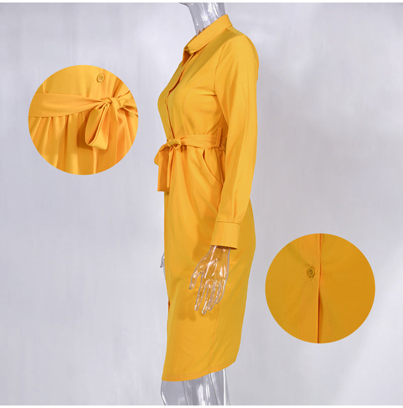 Growth Satin Button Down Shirt Dress - Marigold Ins Street