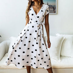 On My Own Linen Cotton Polka Dot Midi Dress Ins Street