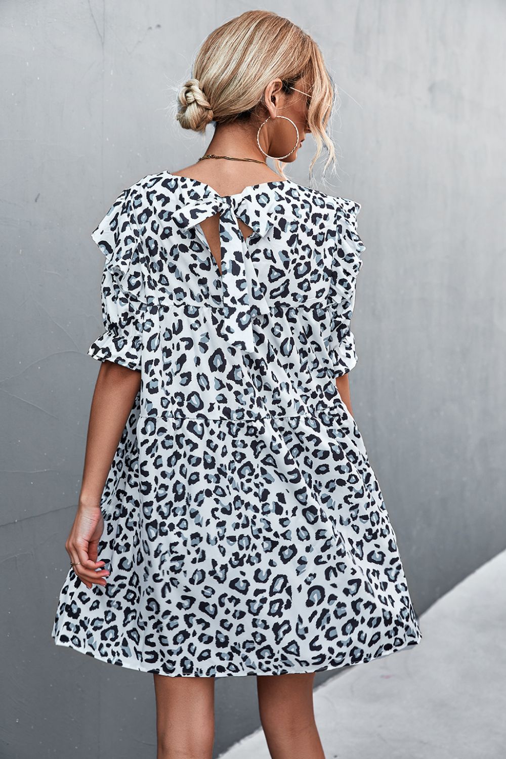 Leopard Print Ruffle Shoulder Mini Dress Ins Street