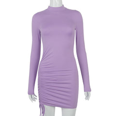 Yasmine Long Sleeve Ruched Knit Dress - Purple Ins Street