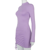 Yasmine Long Sleeve Ruched Knit Dress - Purple Ins Street