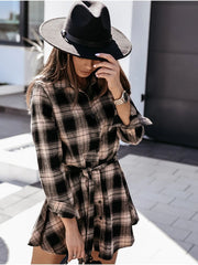 Leavenworth Cotton Pocketed Plaid Shirt Dress Ins Street