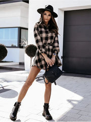 Granton Cotton Blend Plaid Button Down Shirt Dress Ins Street