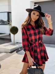 Riana Cotton Plaid Tie Shirt Dress - Navy - FINAL SALE Ins Street