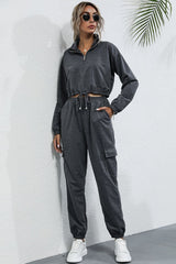 Drawstring Hem Cropped Sweatshirt and Cargo Joggers Set Ins Street