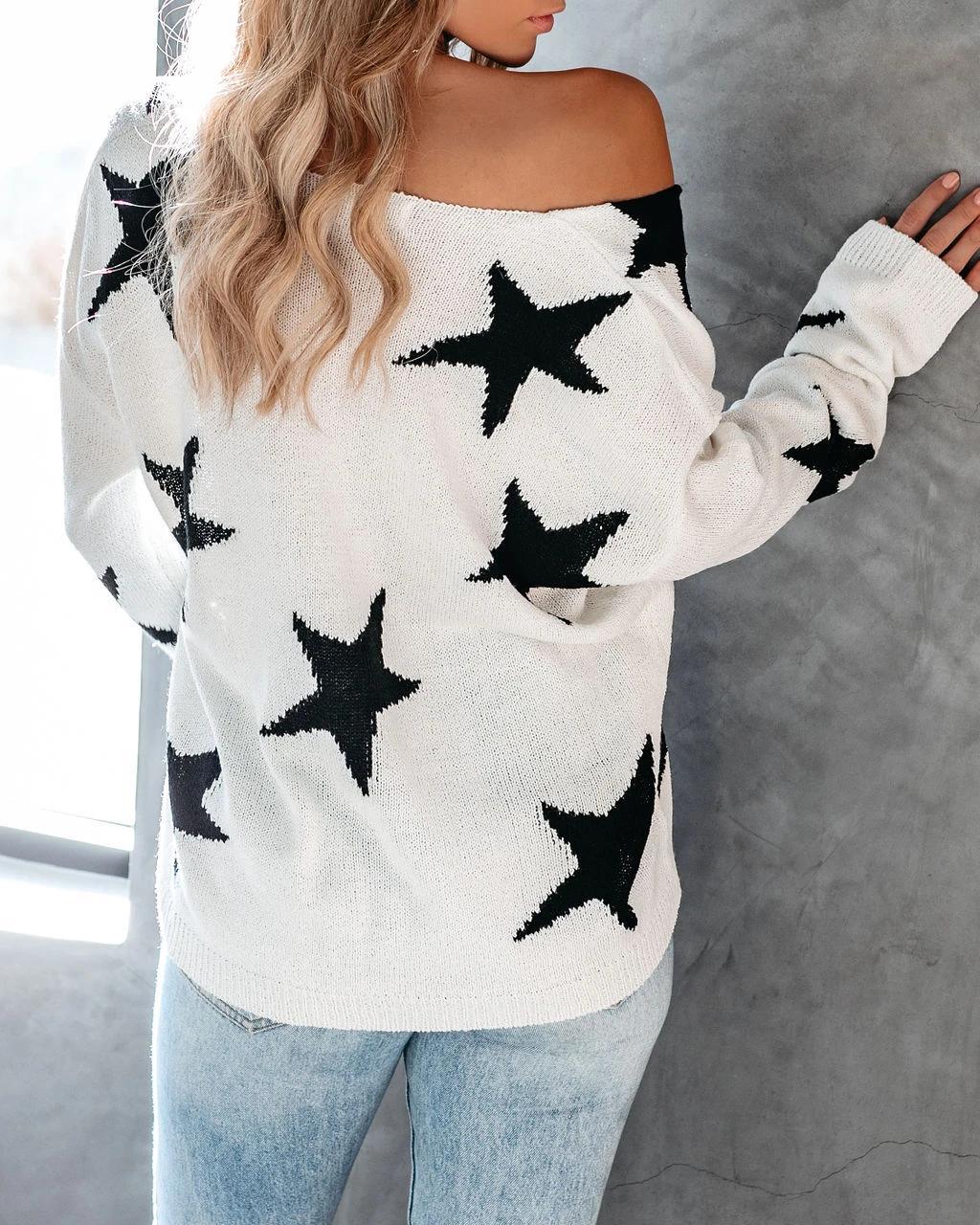 V-NECK MIXED STAR PATCH SWEATER CARMAR