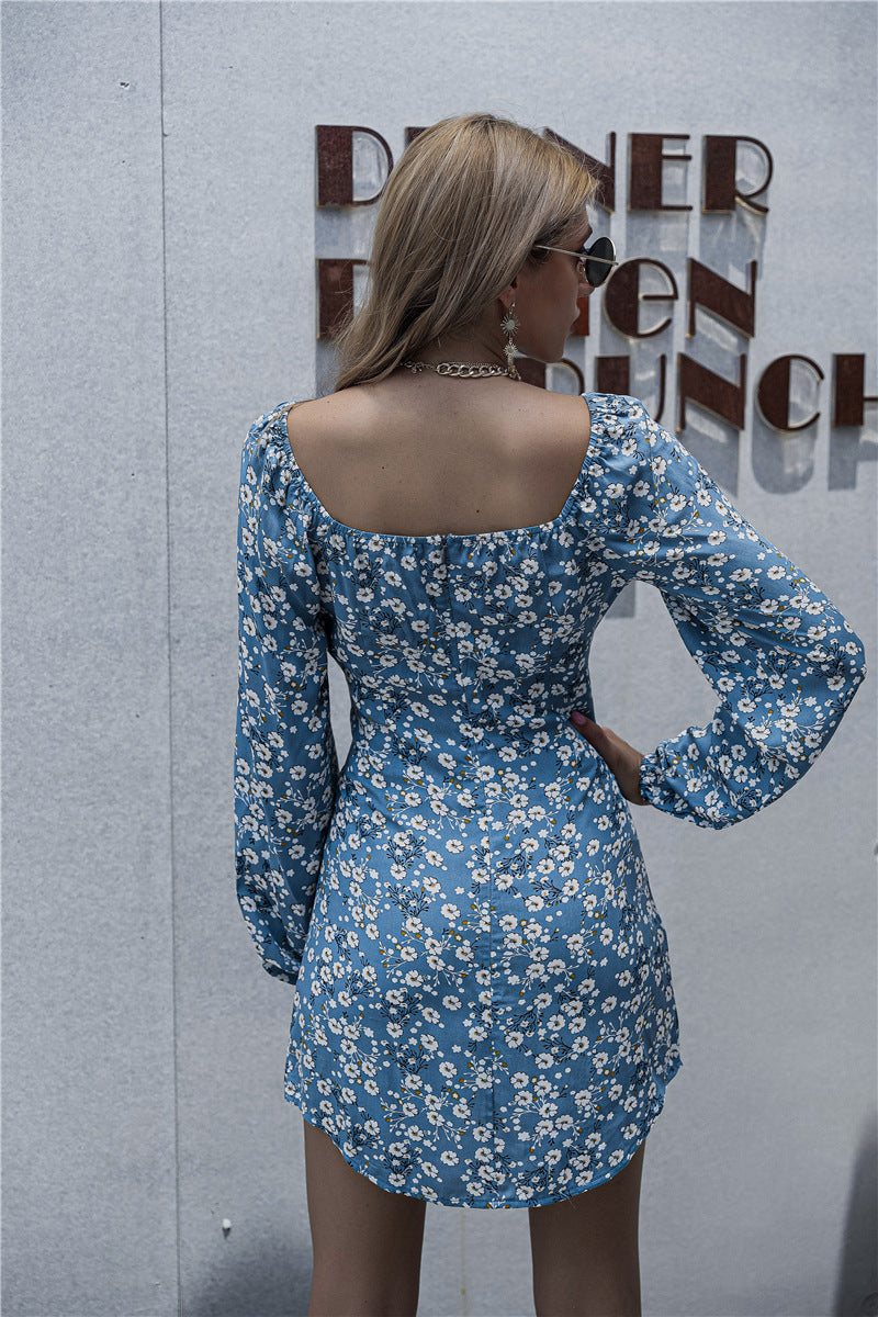 Springsteen Floral Tie Front Cutout Dress - Blue Ins Street