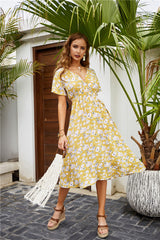 Alianna Floral Ruffle Midi Dress - Lemon ENTR-001