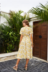 Alianna Floral Ruffle Midi Dress - Lemon ENTR-001