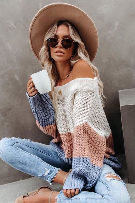 Colorblock Striped Sweater Pullover Ins street