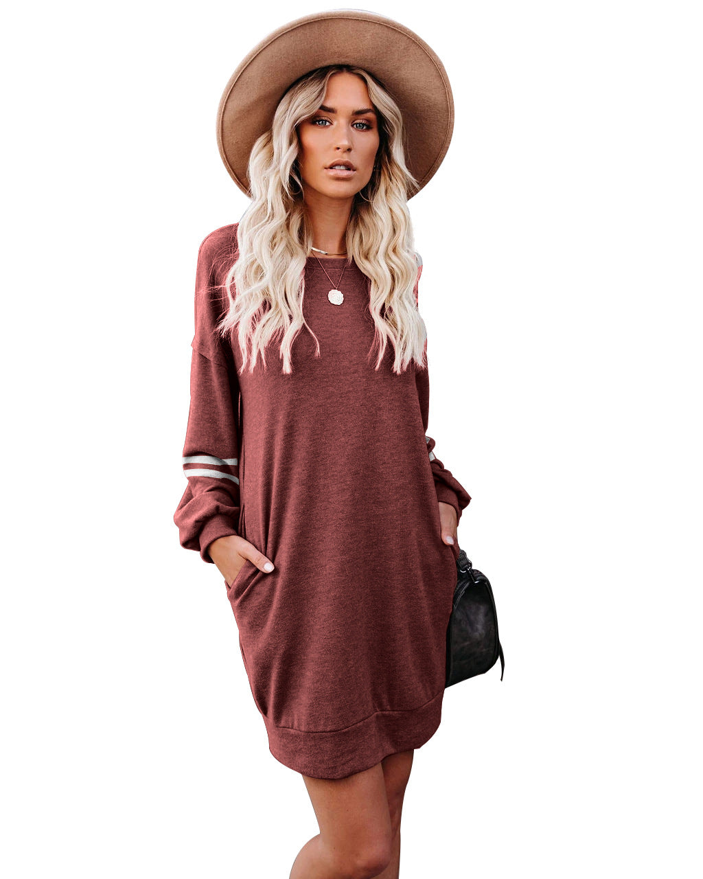 Randy Pocketed Long Sleeve Knit Dress - Marsala - FINAL SALE Ins Street