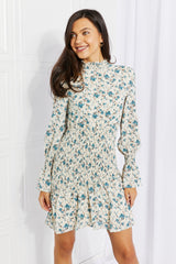 Petal Dew Meadowscape Floral Smocked Mock Neck Mini Dress Ins Street