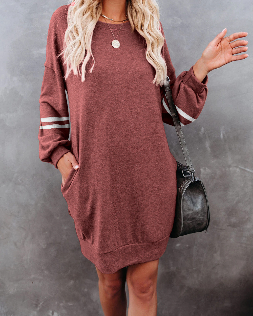 Randy Pocketed Long Sleeve Knit Dress - Marsala - FINAL SALE Ins Street