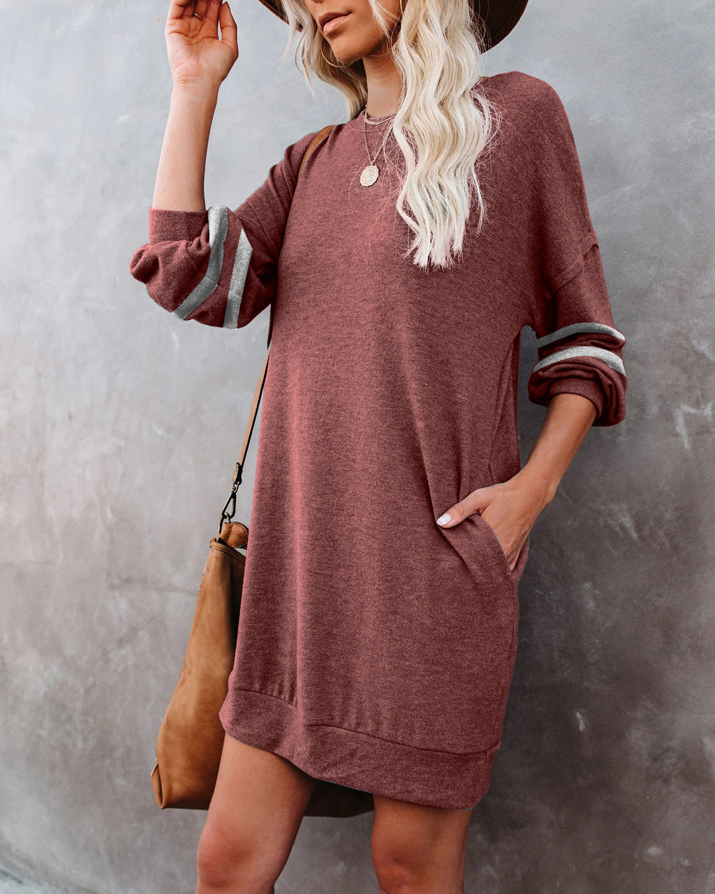 Randy Pocketed Long Sleeve Knit Dress - Marsala - FINAL SALE Ins Street