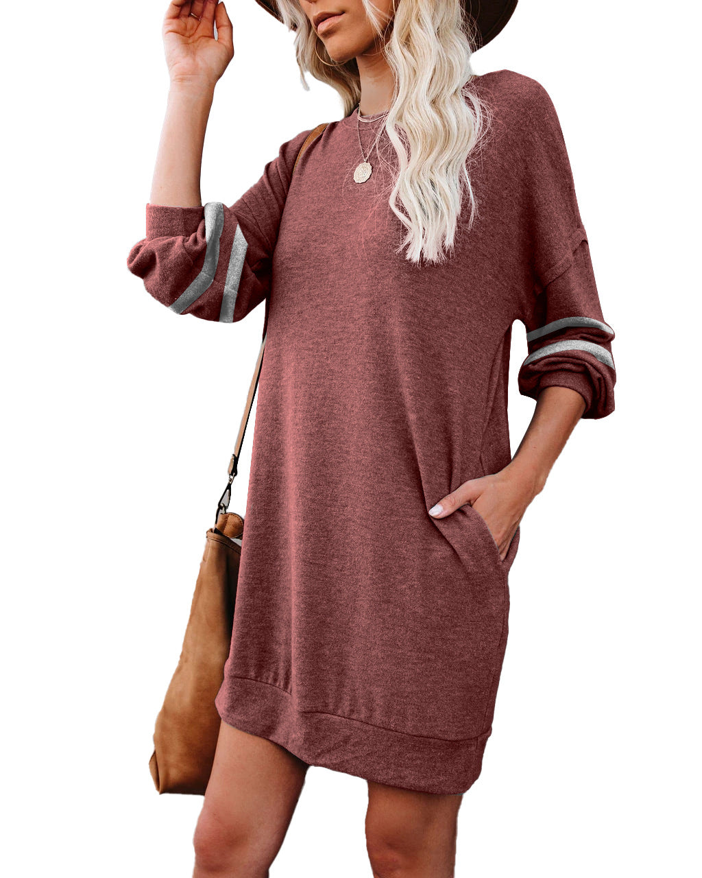 Randy Pocketed Long Sleeve Knit Dress - Marsala - FINAL SALE Ins Street