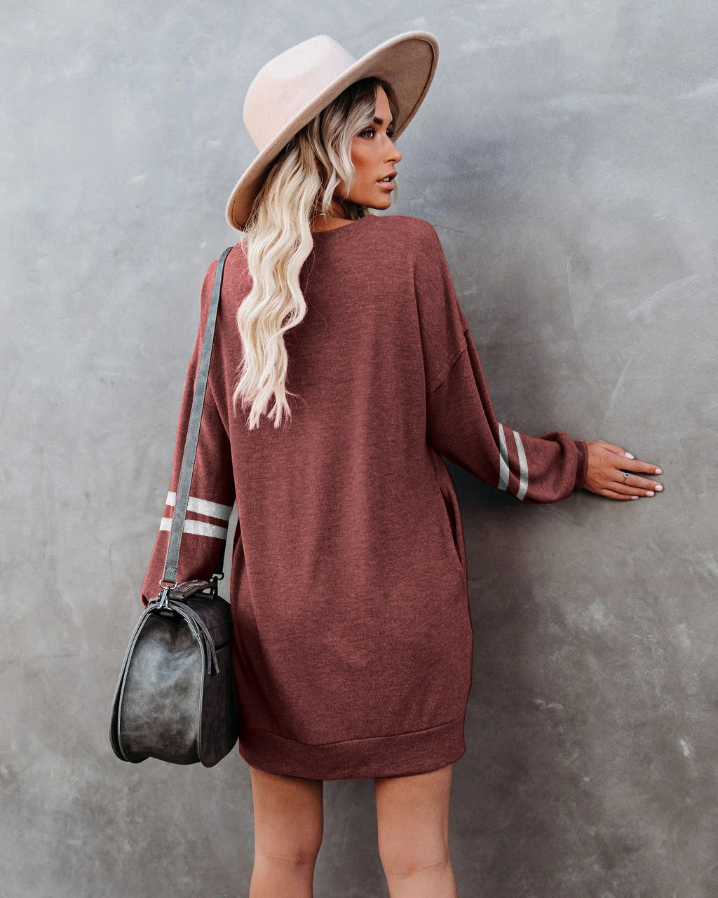 Randy Pocketed Long Sleeve Knit Dress - Marsala - FINAL SALE Ins Street