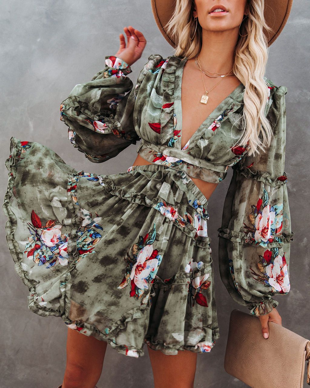 Stefanie Patchwork Ruffle Tiered Cutout Dress Ins Street