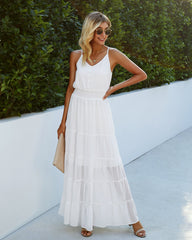 Sunshower Cotton Tiered Maxi Dress - Optic White Ins Street