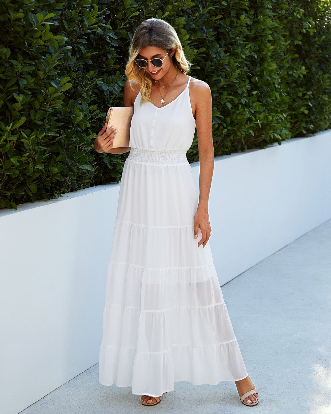 Sunshower Cotton Tiered Maxi Dress - Optic White Ins Street