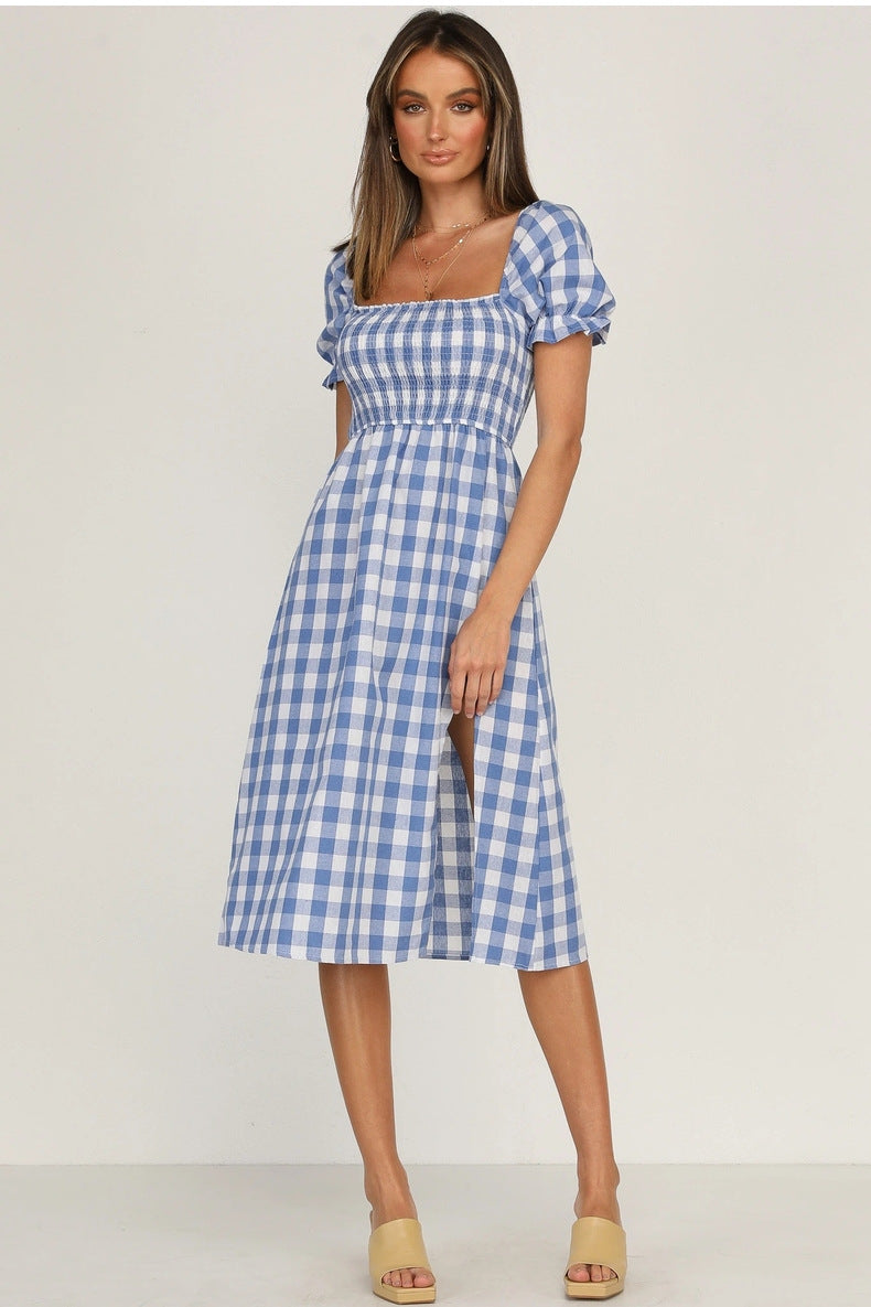 Rye Puff Sleeve Gingham Midi Dress - Navy Ins Street