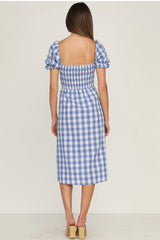 Rye Puff Sleeve Gingham Midi Dress - Navy Ins Street