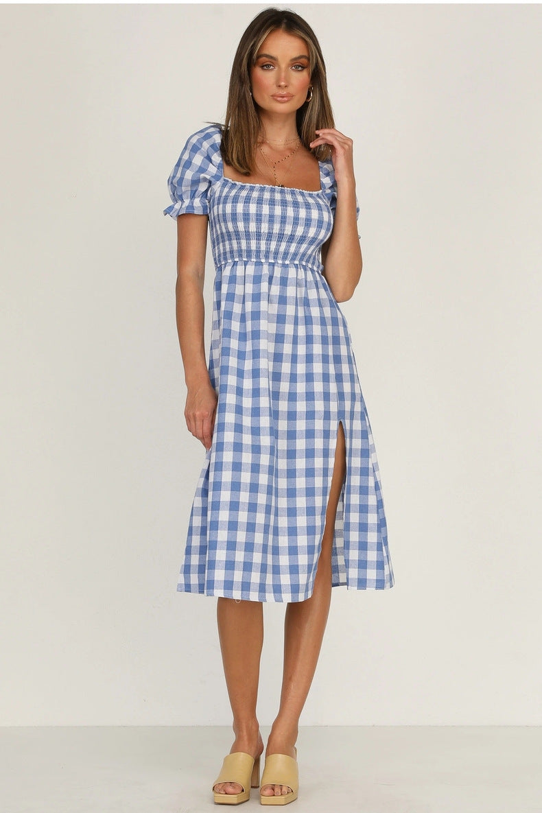 Rye Puff Sleeve Gingham Midi Dress - Navy Ins Street