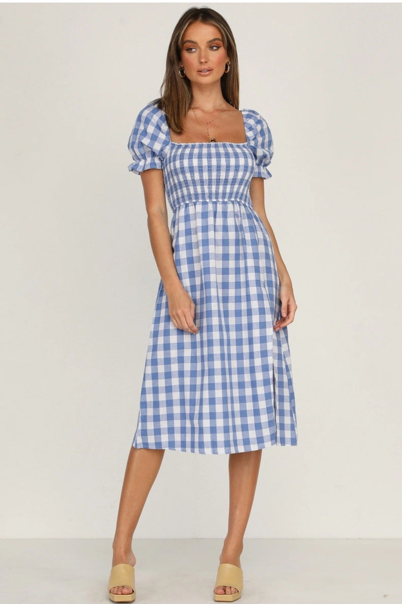 Rye Puff Sleeve Gingham Midi Dress - Navy Ins Street