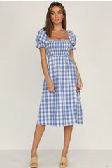 Rye Puff Sleeve Gingham Midi Dress - Navy Ins Street