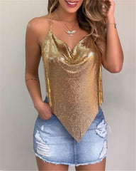 Heart Of Gold Metallic Cowl Neck Halter Top - FINAL SALE Ins Street