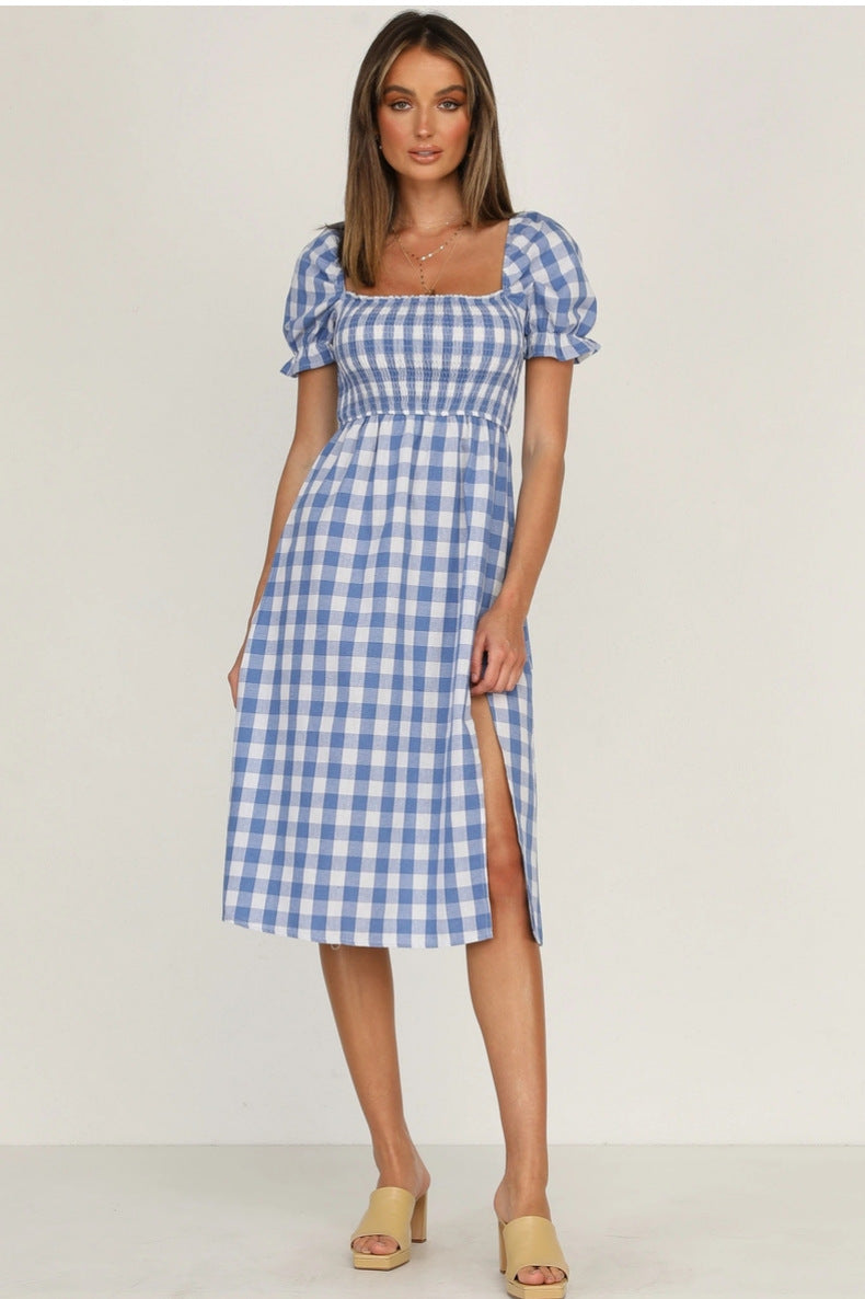 Rye Puff Sleeve Gingham Midi Dress - Navy Ins Street