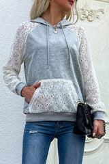 Lace Raglan Sleeve Drawstring Hoodie Ins Street