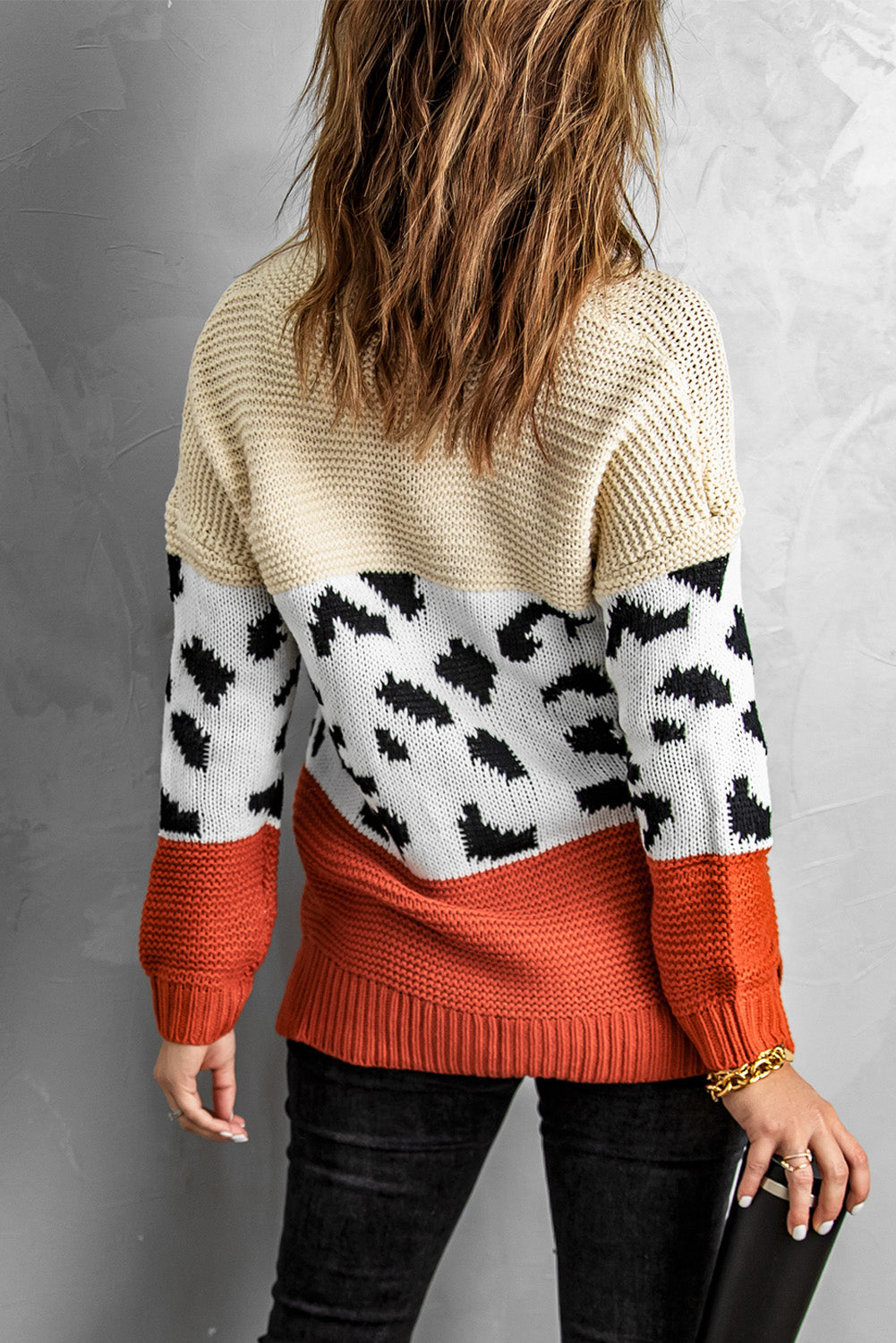 Patterned Color Block Turtleneck Sweater Ins Street