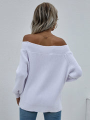 Off-Shoulder Rib-Knit Sweater Ins Street