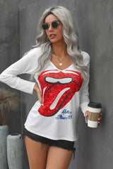 Lips Graphic V-neck T-Shirt Ins Street